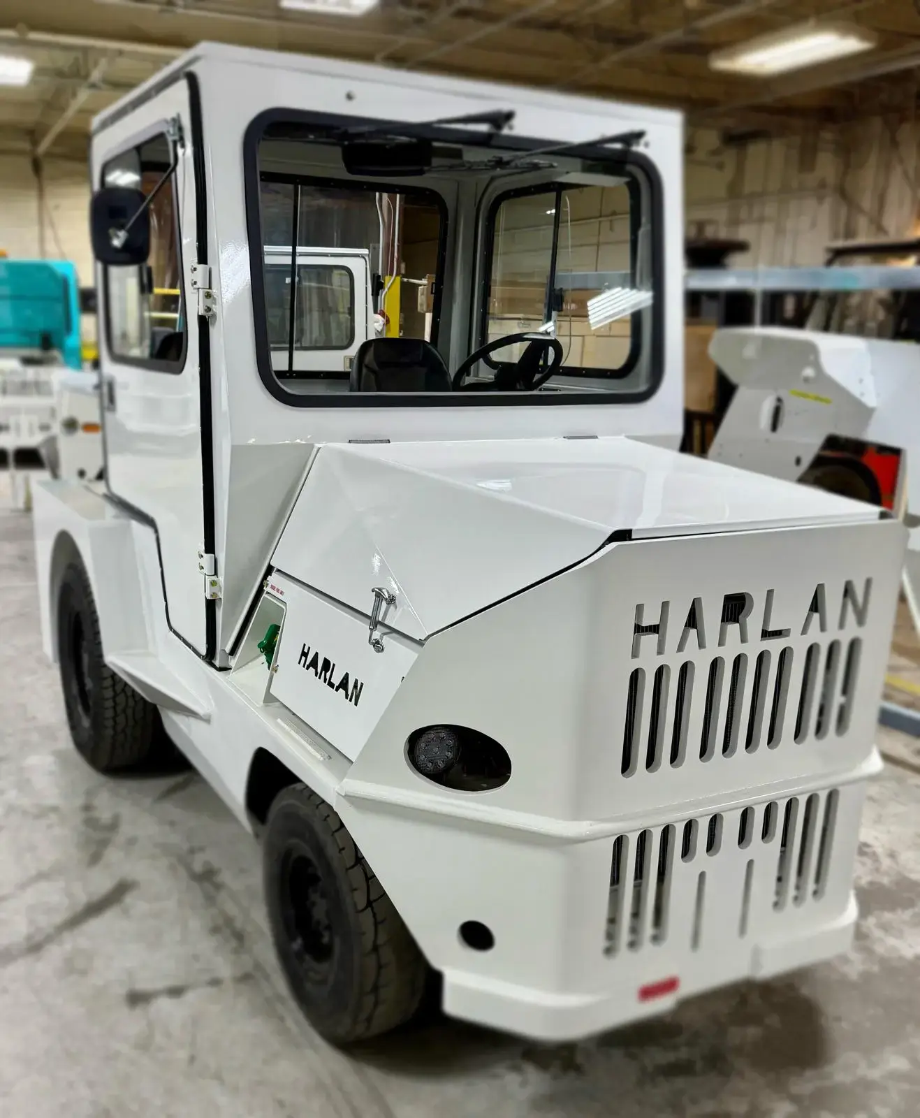 New Harlan tractor parked after being manufactured